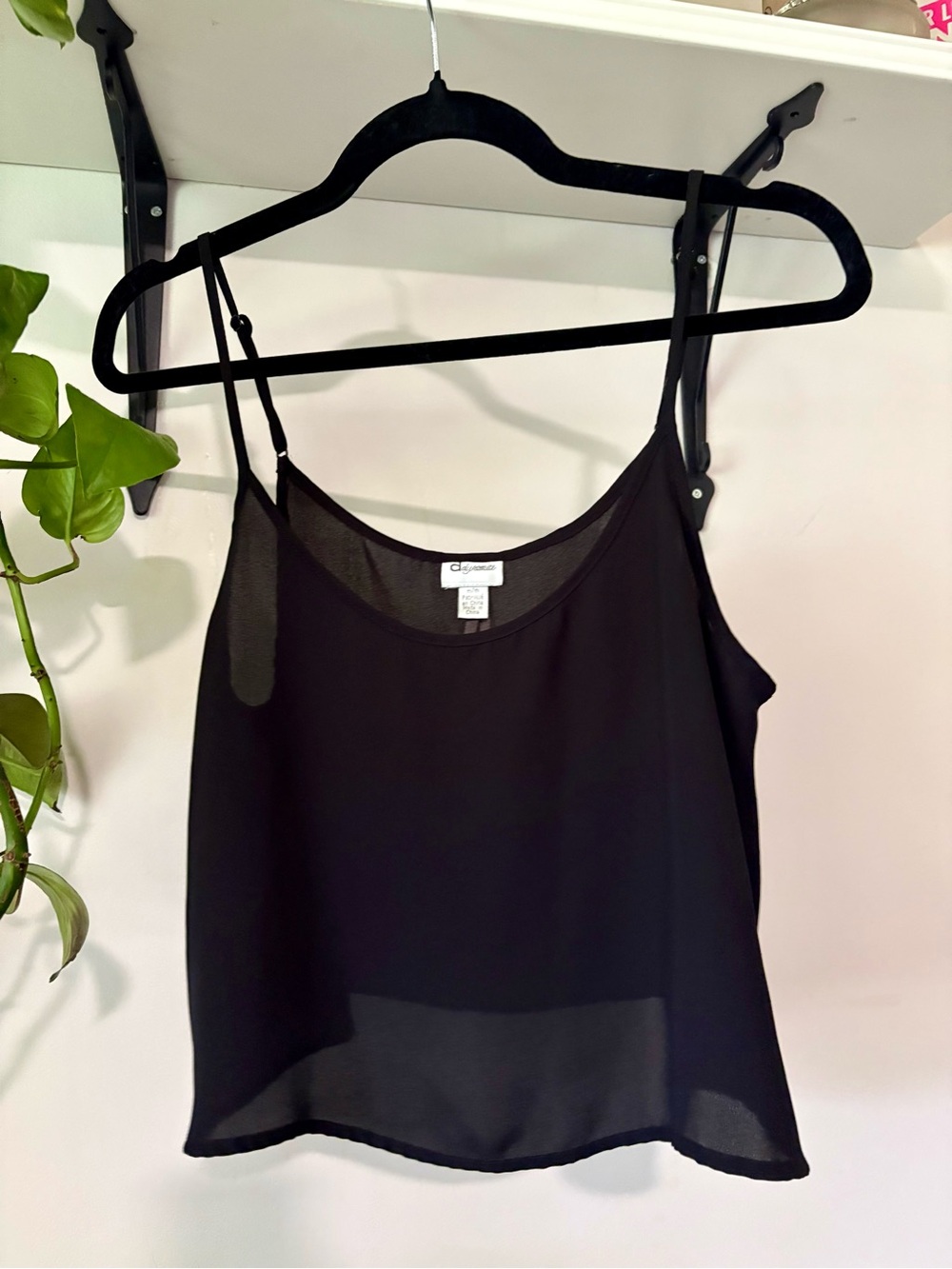 Dynamite Black Sheer Chiffon Camisole with Adjustable Straps